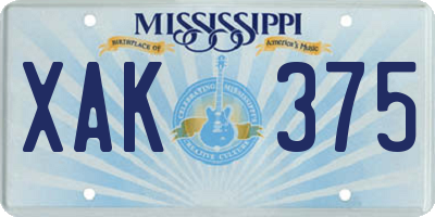 MS license plate XAK375