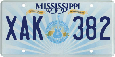 MS license plate XAK382