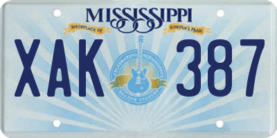 MS license plate XAK387
