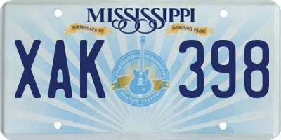 MS license plate XAK398