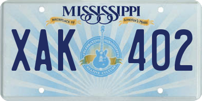 MS license plate XAK402