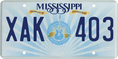 MS license plate XAK403