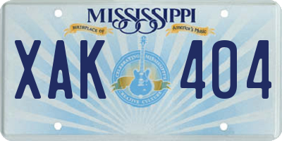 MS license plate XAK404