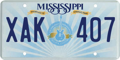 MS license plate XAK407