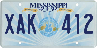 MS license plate XAK412