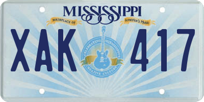 MS license plate XAK417