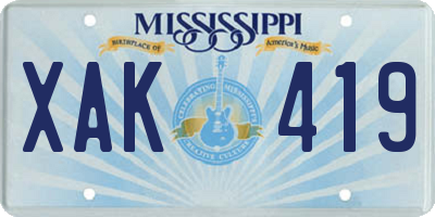 MS license plate XAK419