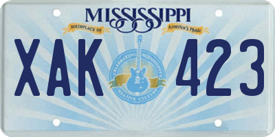 MS license plate XAK423