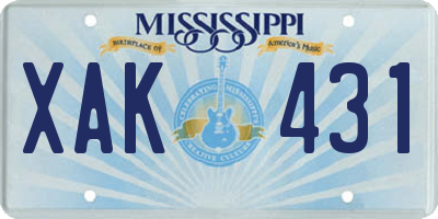 MS license plate XAK431