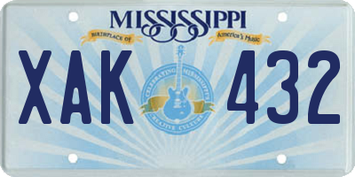 MS license plate XAK432