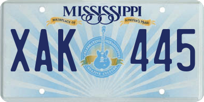 MS license plate XAK445