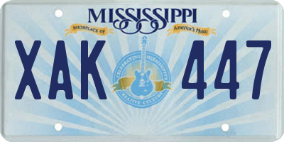 MS license plate XAK447
