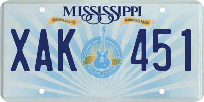 MS license plate XAK451
