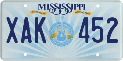 MS license plate XAK452