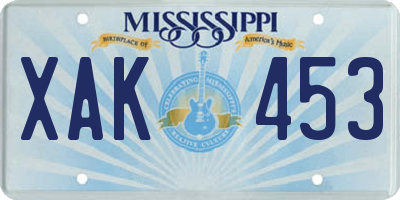 MS license plate XAK453