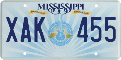 MS license plate XAK455