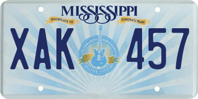 MS license plate XAK457