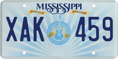 MS license plate XAK459