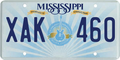MS license plate XAK460