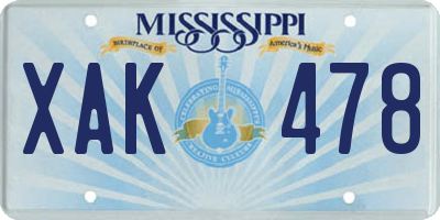 MS license plate XAK478