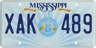 MS license plate XAK489