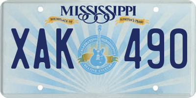 MS license plate XAK490