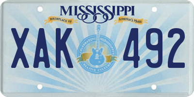 MS license plate XAK492