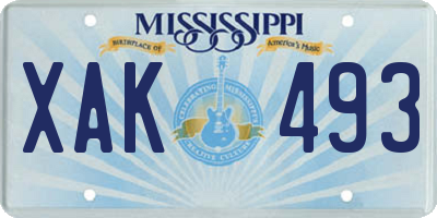 MS license plate XAK493