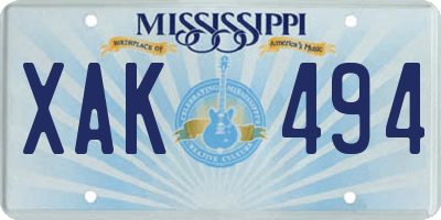 MS license plate XAK494