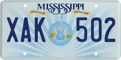 MS license plate XAK502