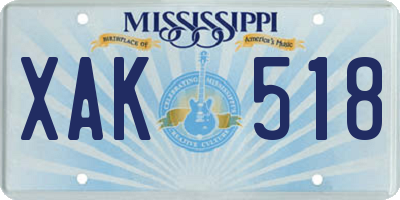 MS license plate XAK518