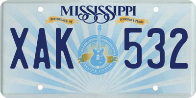 MS license plate XAK532