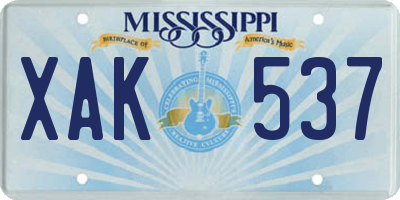 MS license plate XAK537