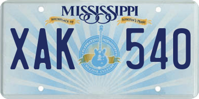 MS license plate XAK540