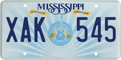 MS license plate XAK545