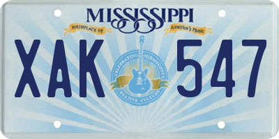 MS license plate XAK547