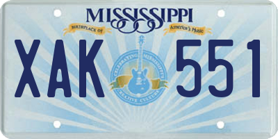 MS license plate XAK551