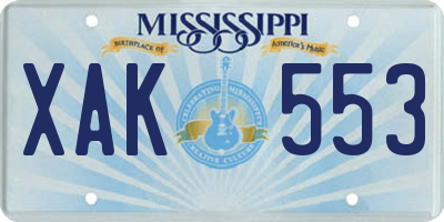 MS license plate XAK553