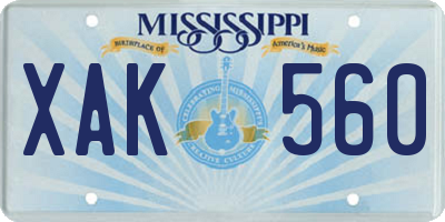 MS license plate XAK560