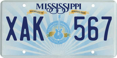 MS license plate XAK567