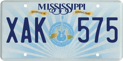 MS license plate XAK575