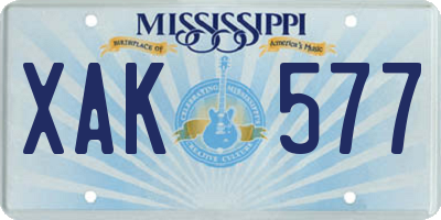 MS license plate XAK577
