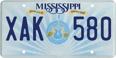 MS license plate XAK580