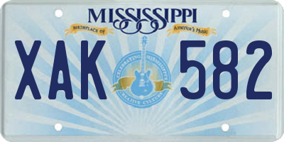 MS license plate XAK582