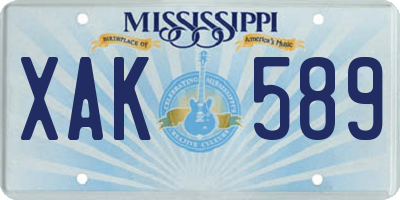 MS license plate XAK589