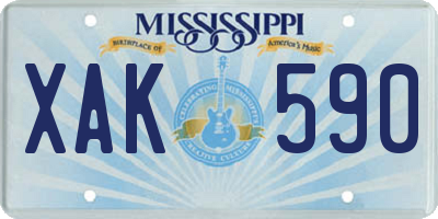MS license plate XAK590