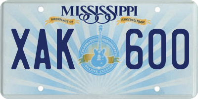 MS license plate XAK600