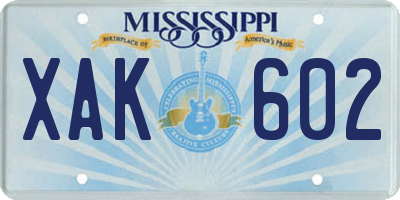 MS license plate XAK602