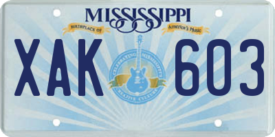 MS license plate XAK603