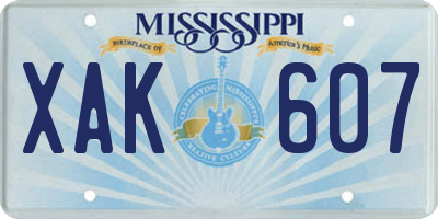 MS license plate XAK607